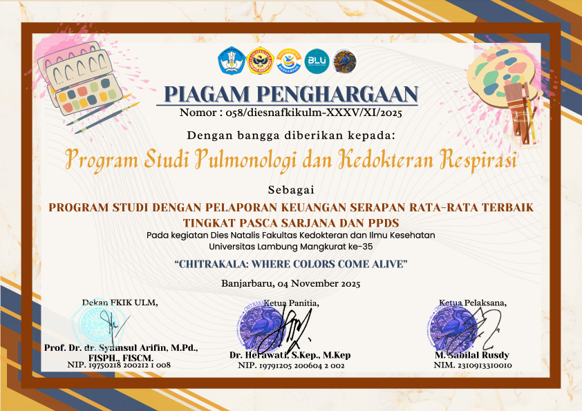 Program Studi Pulmonologi dan Kedokteran Respirasi Raih Penghargaan Pelaporan Keuangan Terbaik pada Dies Natalis FKIK ULM ke-35
